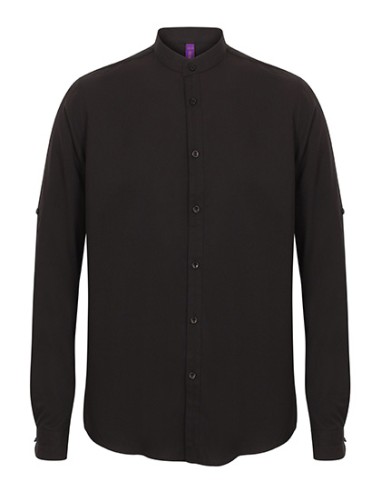 H-H592-Mens Mandarin Shirt Roll Tab Sleeve